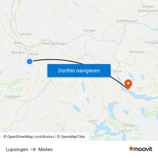 Lupsingen to Meilen map