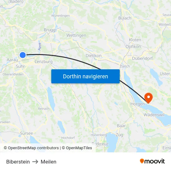 Biberstein to Meilen map