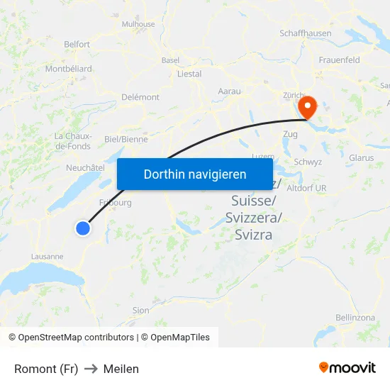 Romont (Fr) to Meilen map