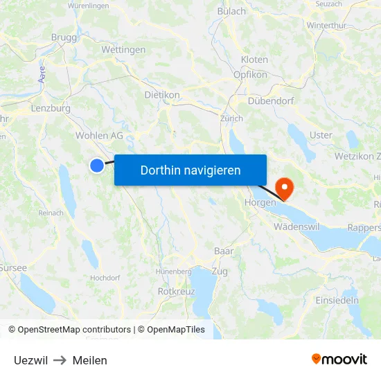 Uezwil to Meilen map