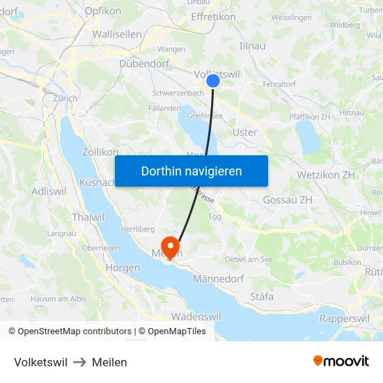 Volketswil to Meilen map