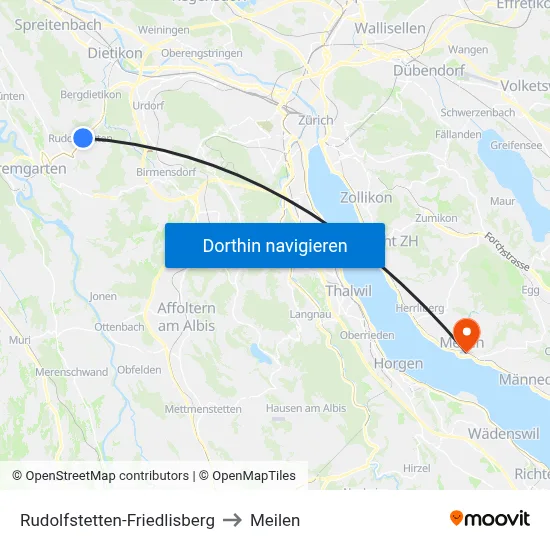 Rudolfstetten-Friedlisberg to Meilen map