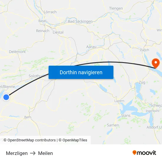Merzligen to Meilen map