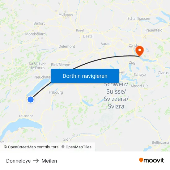 Donneloye to Meilen map