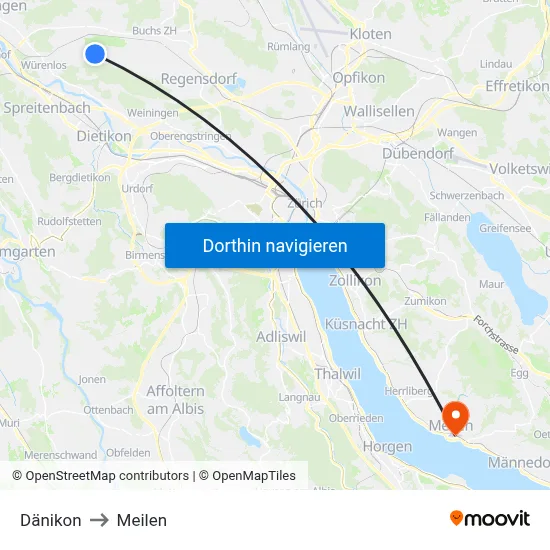 Dänikon to Meilen map