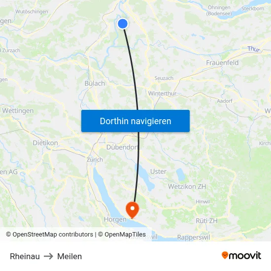 Rheinau to Meilen map