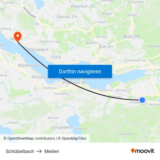 Schübelbach to Meilen map