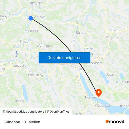 Klingnau to Meilen map