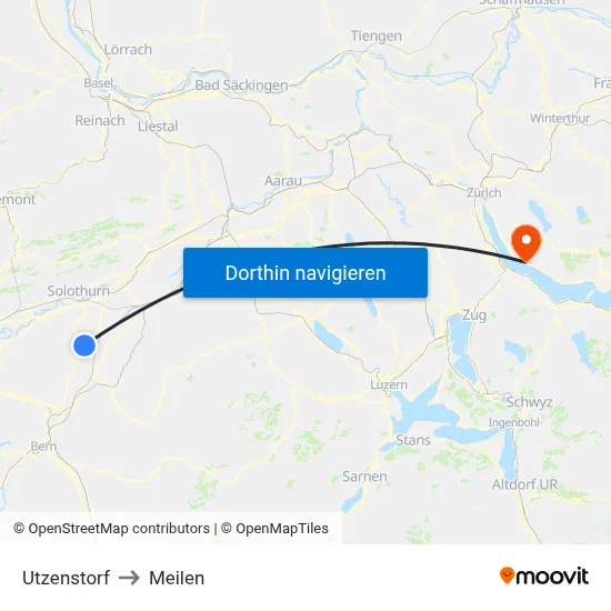Utzenstorf to Meilen map