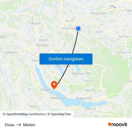 Elsau to Meilen map