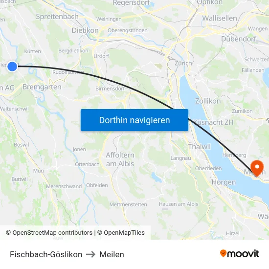 Fischbach-Göslikon to Meilen map