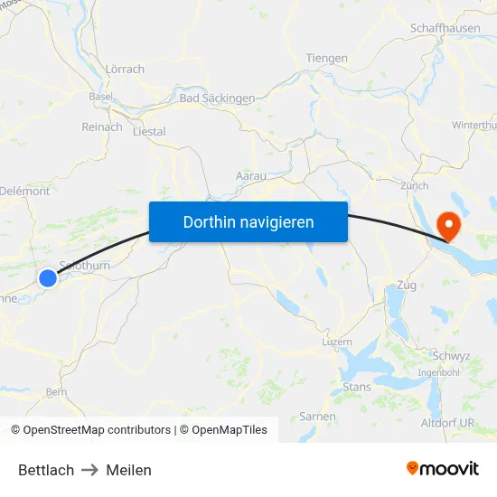 Bettlach to Meilen map