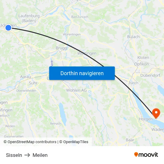 Sisseln to Meilen map