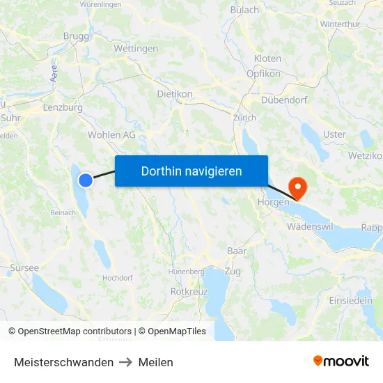 Meisterschwanden to Meilen map