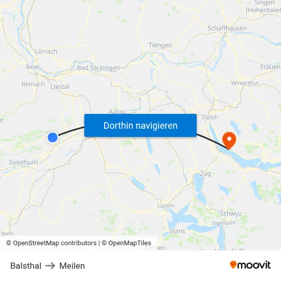 Balsthal to Meilen map