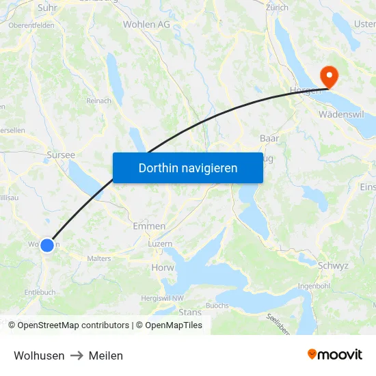 Wolhusen to Meilen map