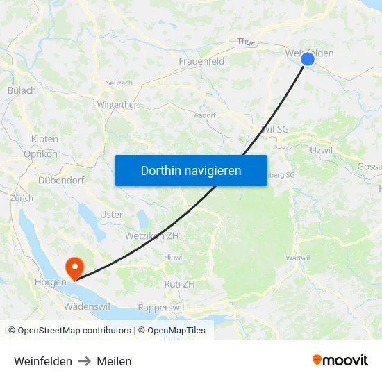 Weinfelden to Meilen map