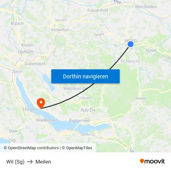 Wil (Sg) to Meilen map