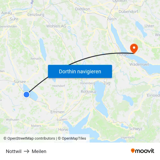 Nottwil to Meilen map