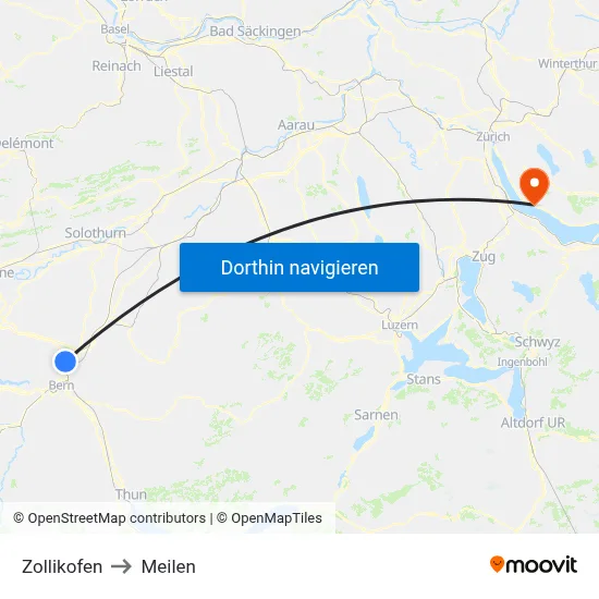 Zollikofen to Meilen map
