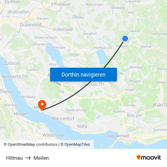 Hittnau to Meilen map
