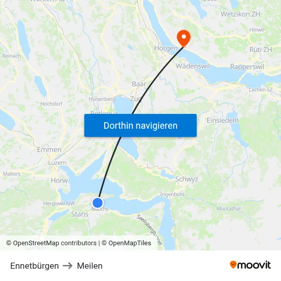 Ennetbürgen to Meilen map