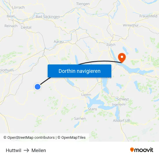 Huttwil to Meilen map