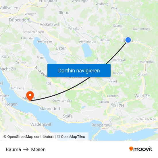 Bauma to Meilen map
