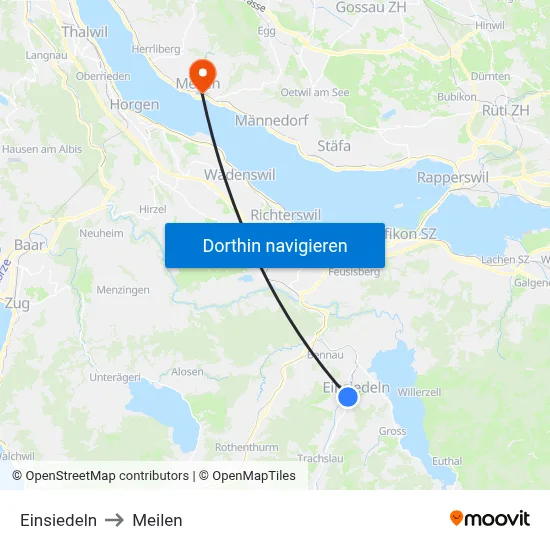 Einsiedeln to Meilen map