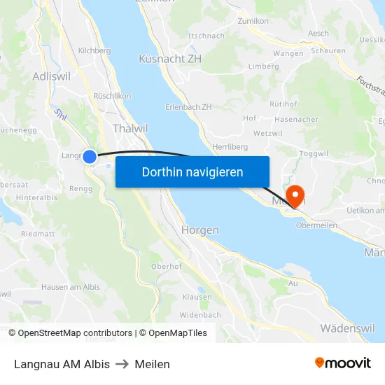 Langnau AM Albis to Meilen map
