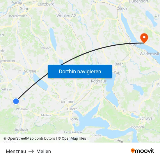 Menznau to Meilen map