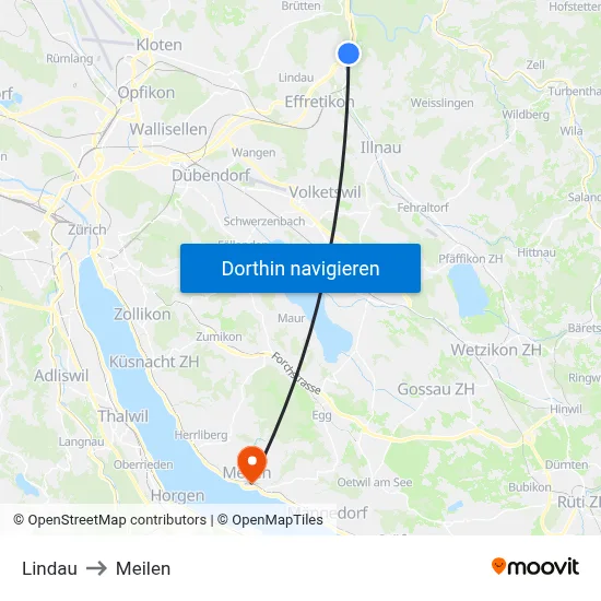 Lindau to Meilen map