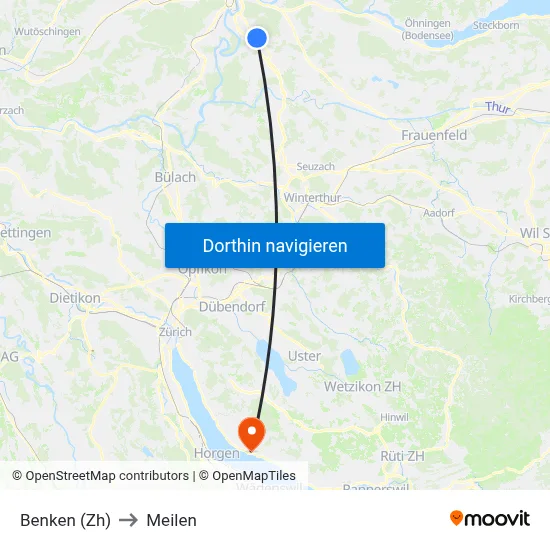 Benken (Zh) to Meilen map