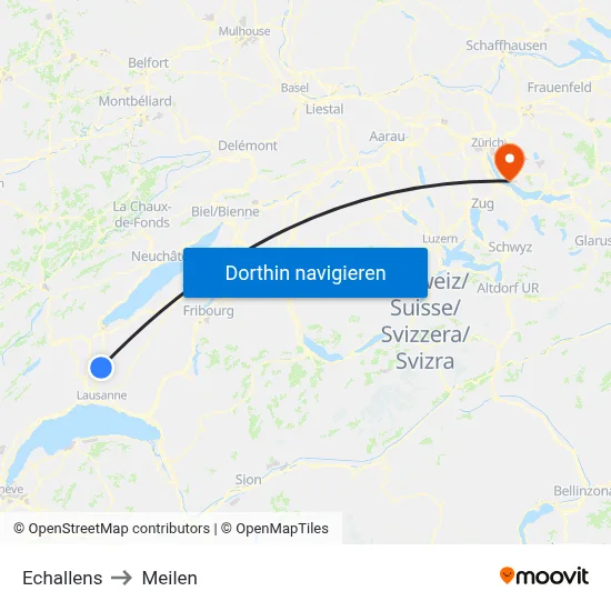 Echallens to Meilen map