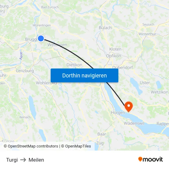 Turgi to Meilen map