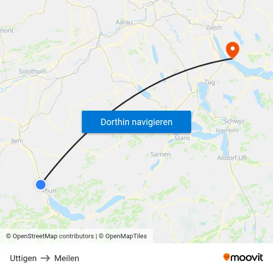 Uttigen to Meilen map