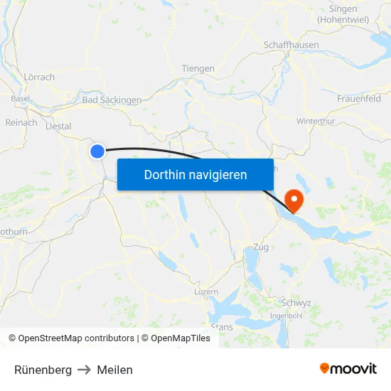 Rünenberg to Meilen map