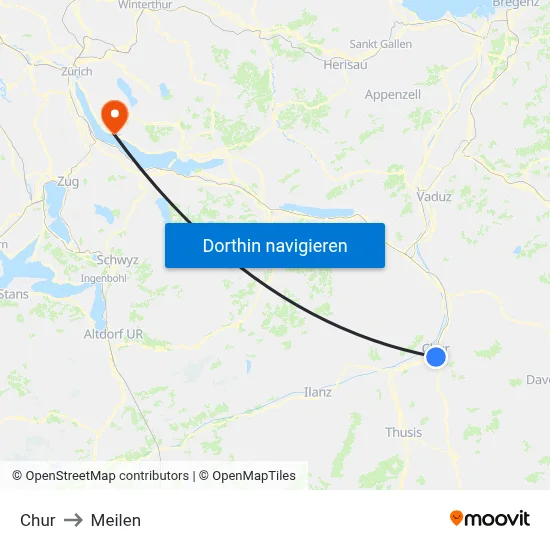 Chur to Meilen map