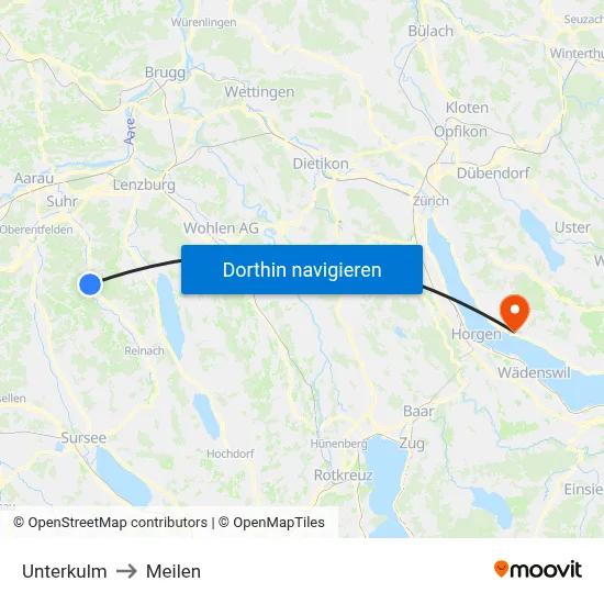 Unterkulm to Meilen map