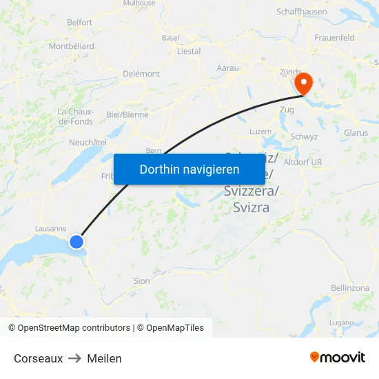Corseaux to Meilen map