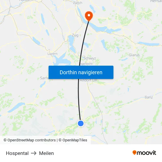 Hospental to Meilen map