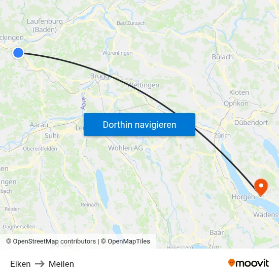 Eiken to Meilen map