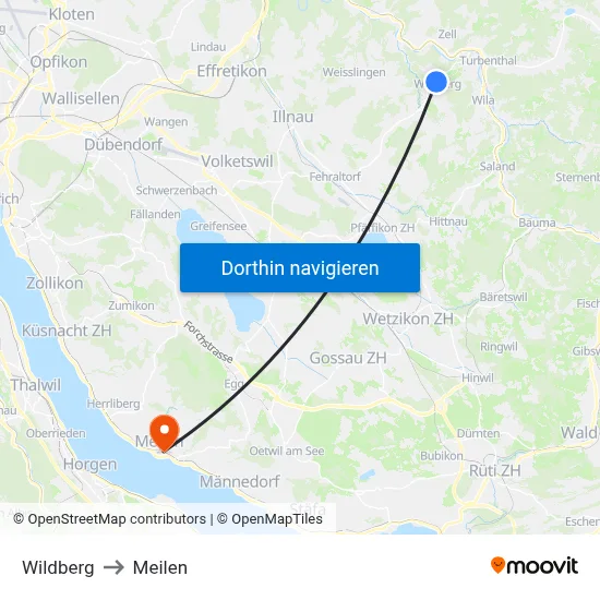 Wildberg to Meilen map
