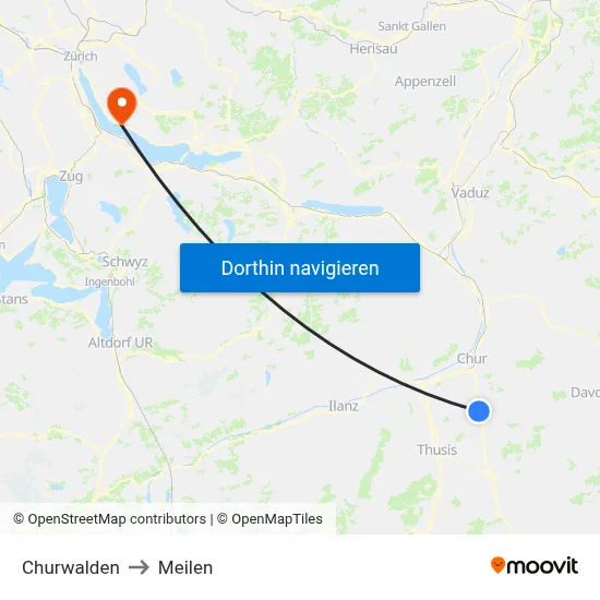 Churwalden to Meilen map
