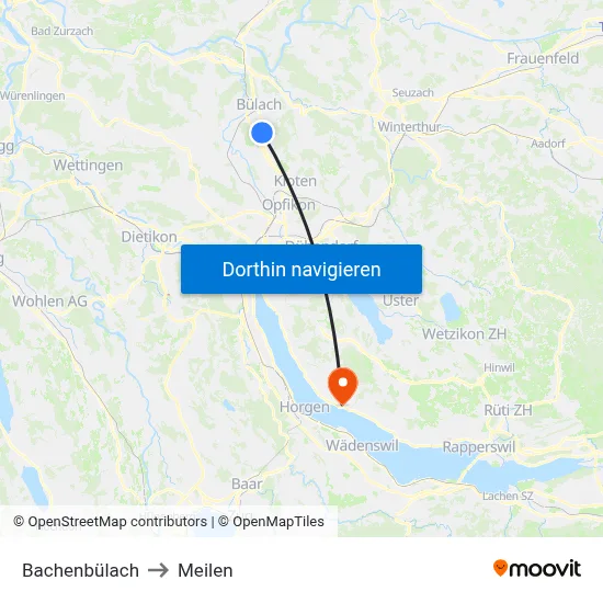 Bachenbülach to Meilen map