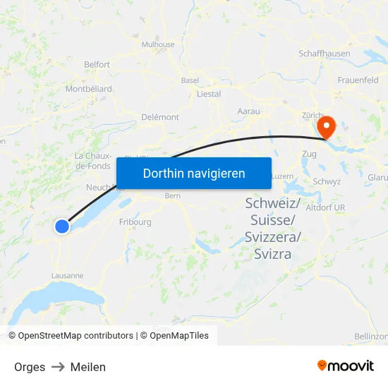 Orges to Meilen map