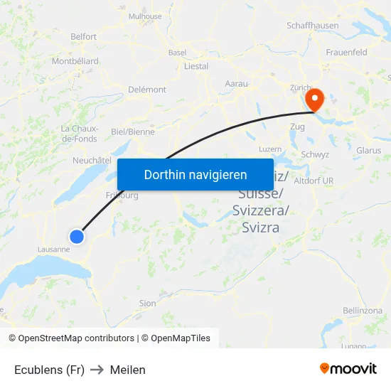 Ecublens (Fr) to Meilen map