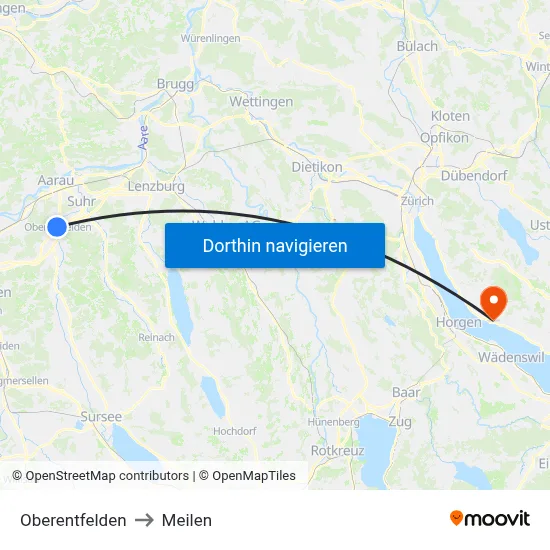 Oberentfelden to Meilen map