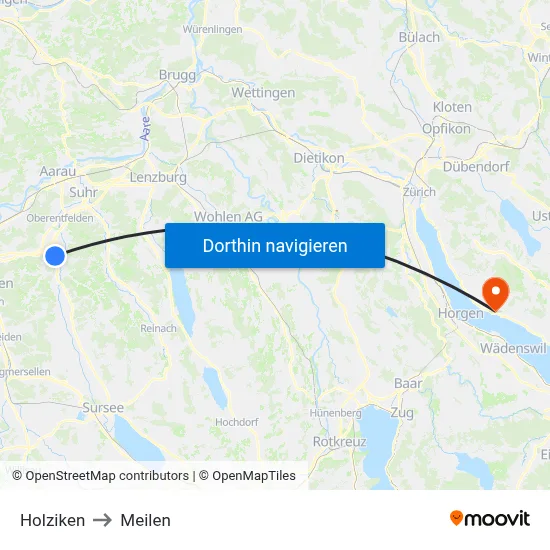 Holziken to Meilen map