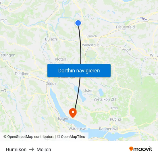 Humlikon to Meilen map